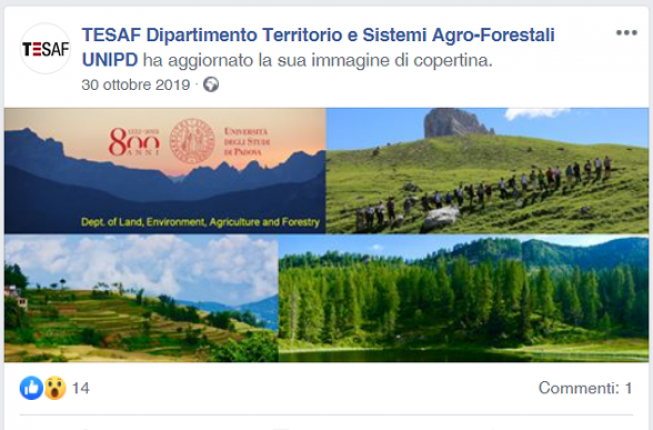 Collegamento a Il TESAF Dipartimento Territorio e Sistemi Agro-Forestali UNIPD è su Facebook